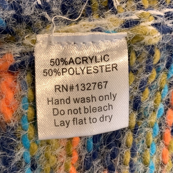 Baciano Wide Cropped Knit Sweater, Blue Pink Yellow Stripe, Large - Picture 4 of 4